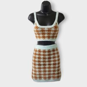 For Love & Lemons Cher Houndstooth Tank + Skirt Set Blue Sz Sm Twee Y2K Academia